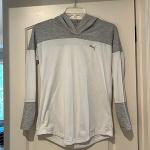 Puma Gray White Hooded Long Sleeve Tshirt Size M